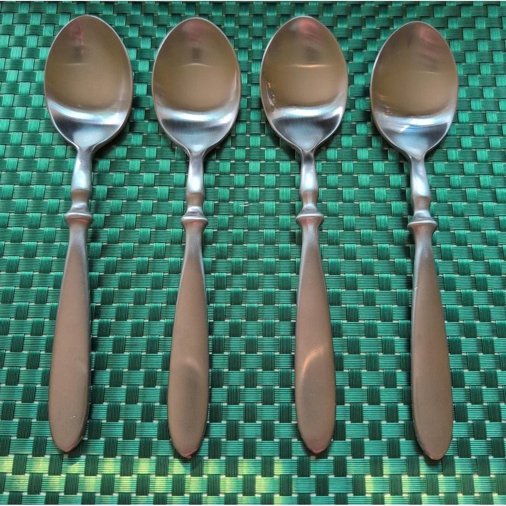 Cambridge TOWNHOUSE Soup Spoons Set Lot of 4 SATIN Stainless Bistro Style VTG